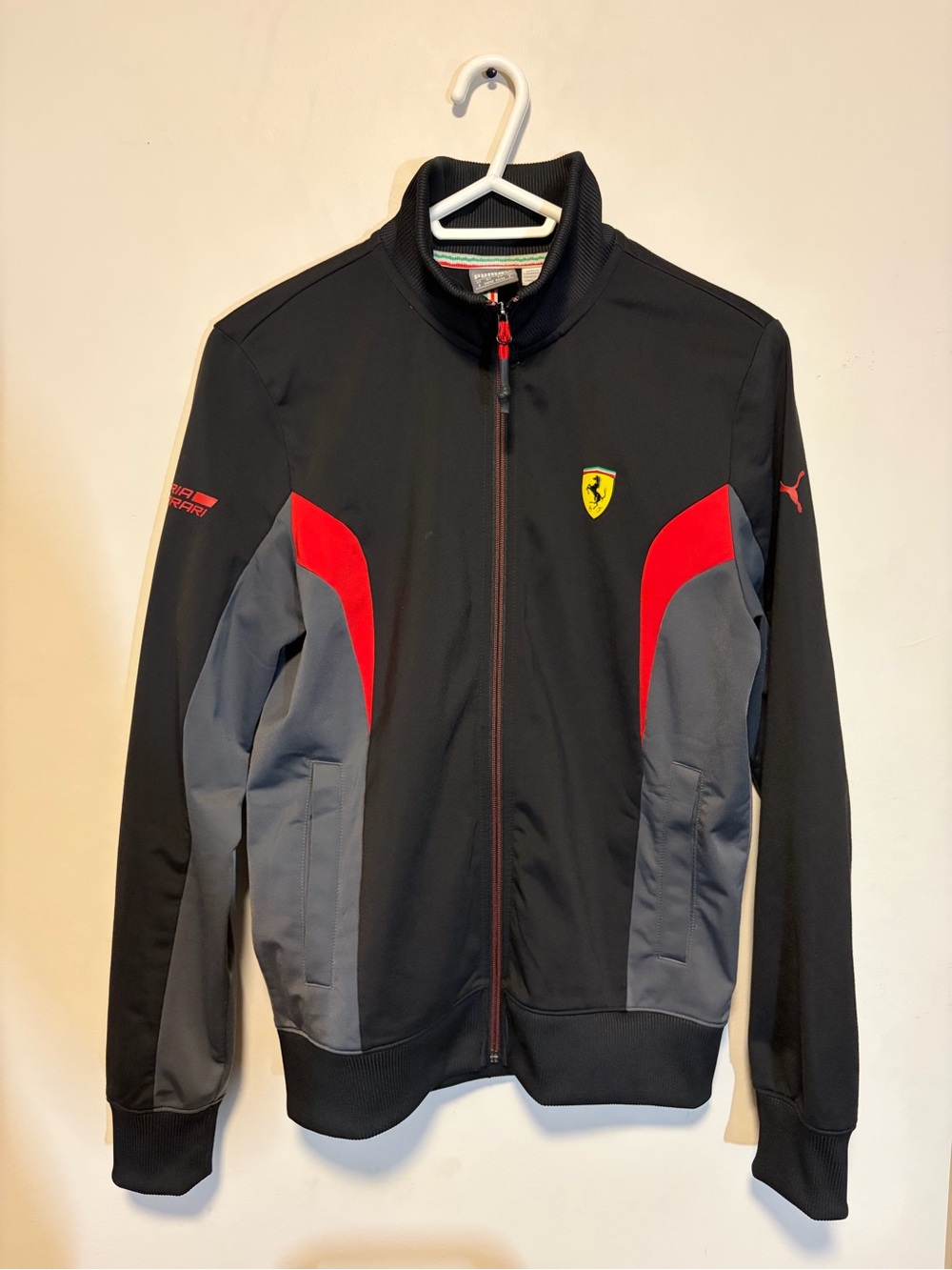 Puma Ferrari Men’s Black, Gray & Red Bomber Jacket